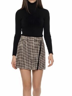 J crew factory black and‎ pink blush tweed faux wrap mini skirt size 4